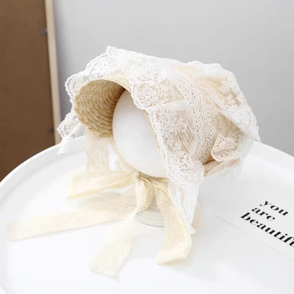 Hanfu Lolita Mixed Style Handmade Straw Hat French One-piece Mori Lace Sun Hat Adult Photo Shoot Popular Fashion Headwear