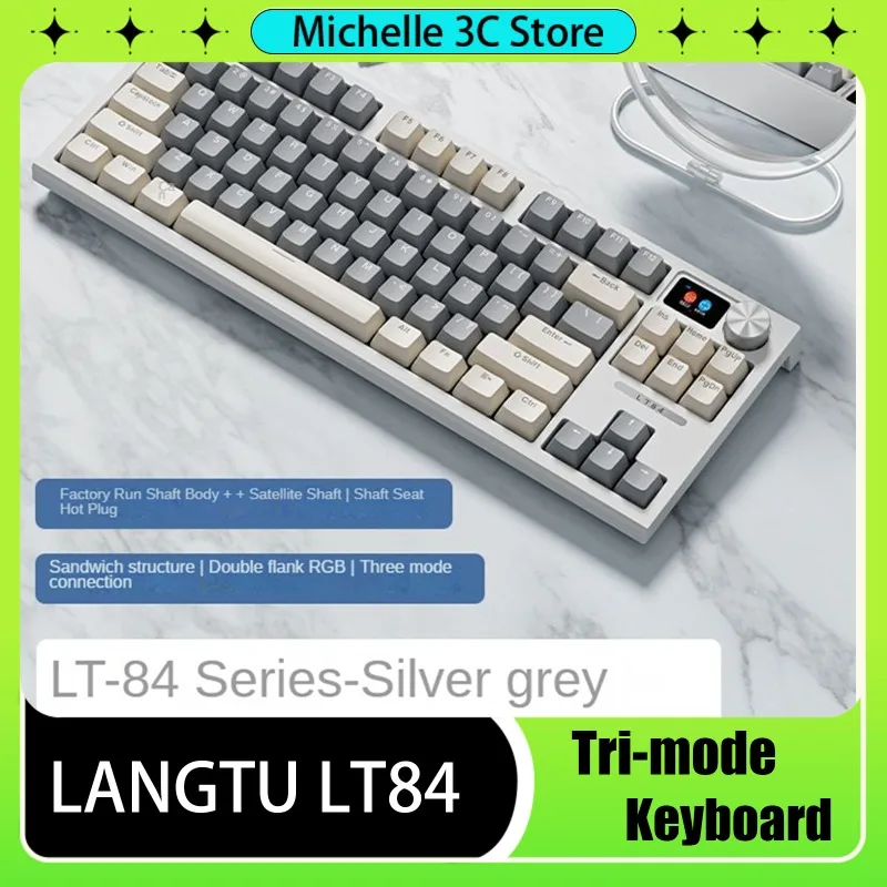 

LANGTULT84 Tri-mode 2.4G Bluetooth Wired Wireless Mechanical Keyboard RGB 84 Key Full Key Hot Swap Customized Multimedia Cream