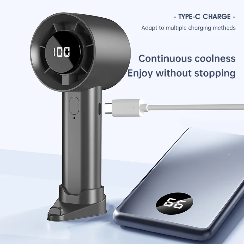 휴대용 핸드 헬드 팬 100 속도 USB 충전식 전기 팬 디지털 디스플레이 홈 여행 야외 캠핑 소형 냉각 팬