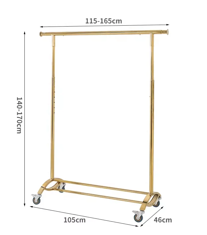 Clothing store display rack, stainless steel lifting rack, island rack with wheels, mobile women's clothing store hanger