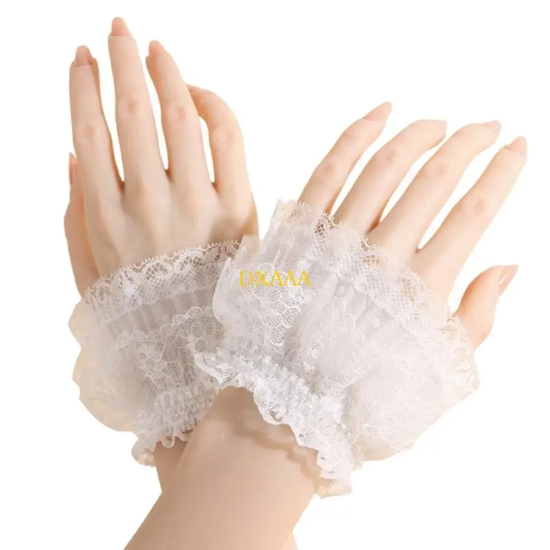 

DXAA Breathable Lace Wrist Sleeves Stretchy Fit Flouncings Comfortable For Outdoor Exercise Daily Use White