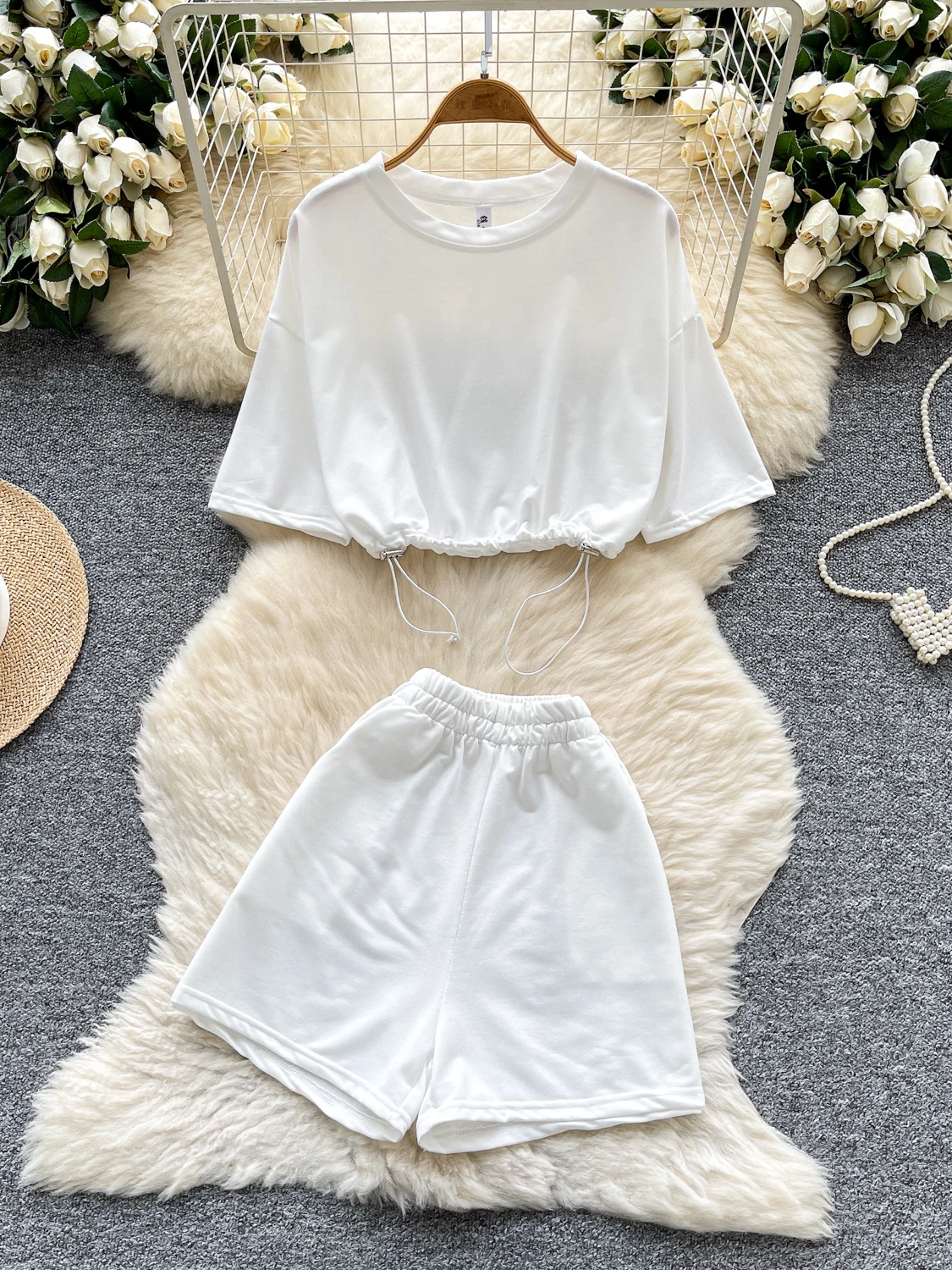 

Летний повседневный комплект Faion, женский костюм небольшого размера с завязками на животе, топ с высокой талией, широкие брюки, костюм из двух предметов