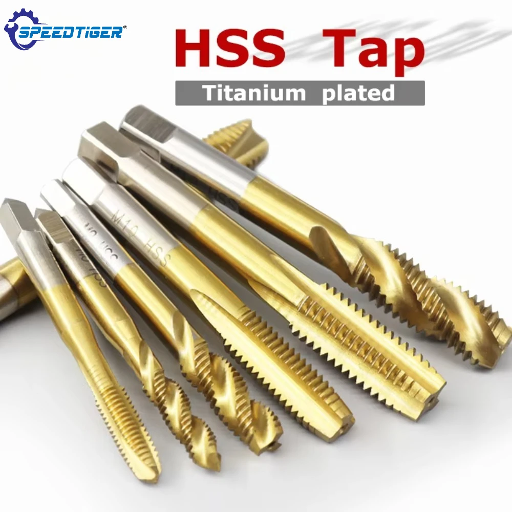 Metric HSS Tap Titanium Plated Straight/Spiral Flute Machine Thread For Metal M2 M2.5 M3 M3.5 M4 M6 M8 M10 M12 M14 M16 M18 M20