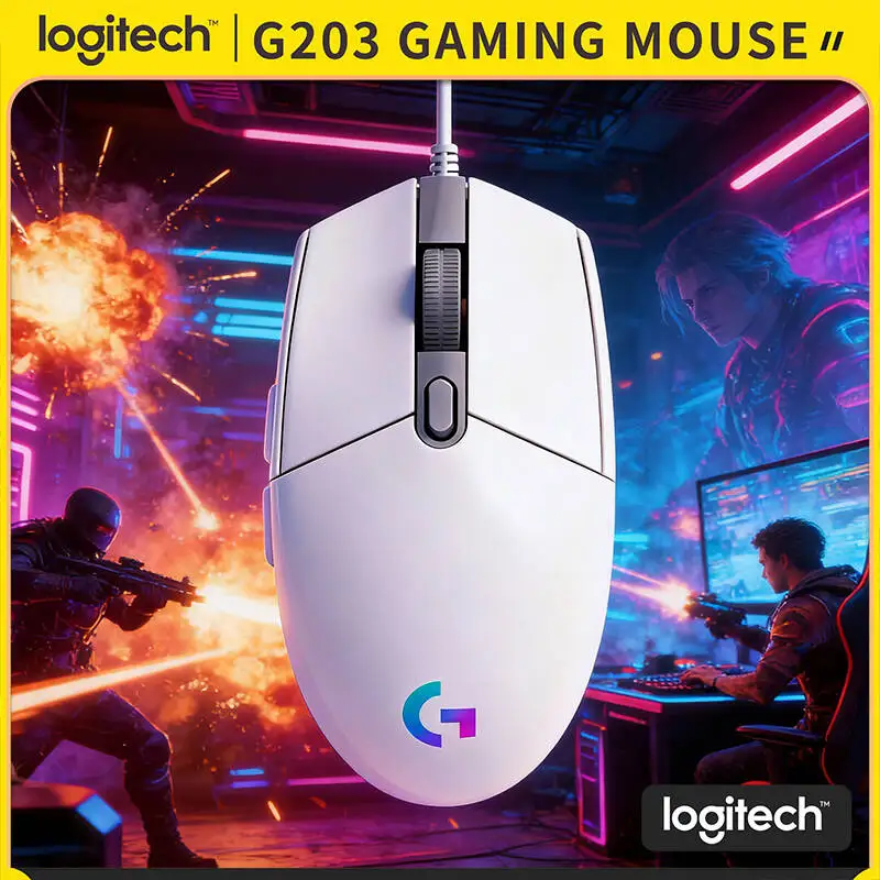 

Logitech G203 Wired Gaming Mouse 8000 DPI Gaming Sensor RGB Sync 6 Keys 1ms Response 85g Lightweight PC Laptop Compatible