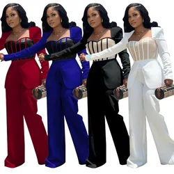 Wide Leg Pant Patchwork Romper and Jumpsuit Women 2023 Autumn Long Sleeve High Waist Trousers Jumpsuit Vestidos Bodysuit Femme
