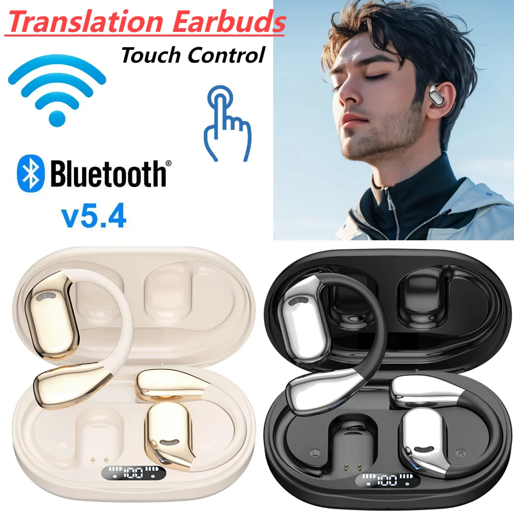 Wireless Bluetooth Translator Earbuds Real-time Two-Way Language Translation Earbuds Touch Control Translator Device for Travel