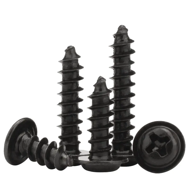 Black Round Mushroom Head Self Tapping Screws M1.2-M4 With Pad 100/200Pcs DIY Furniture Plastic Product Assembly Hardware