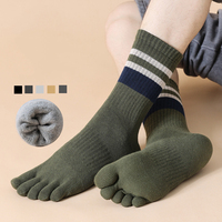 5 Pairs Terry Toe Socks Man Cotton Striped Thick Soft Elastic Sweat-Absorbing Keep Warm Party Dress Long 5 Finger Happy Socks