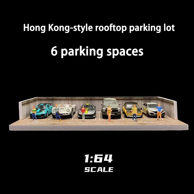 1:64 Scale Model Scene Display Box Collectible Ornament 6 Parking Space Hong Kong Style Rooftop Parking Lot Desk Decor Ornament