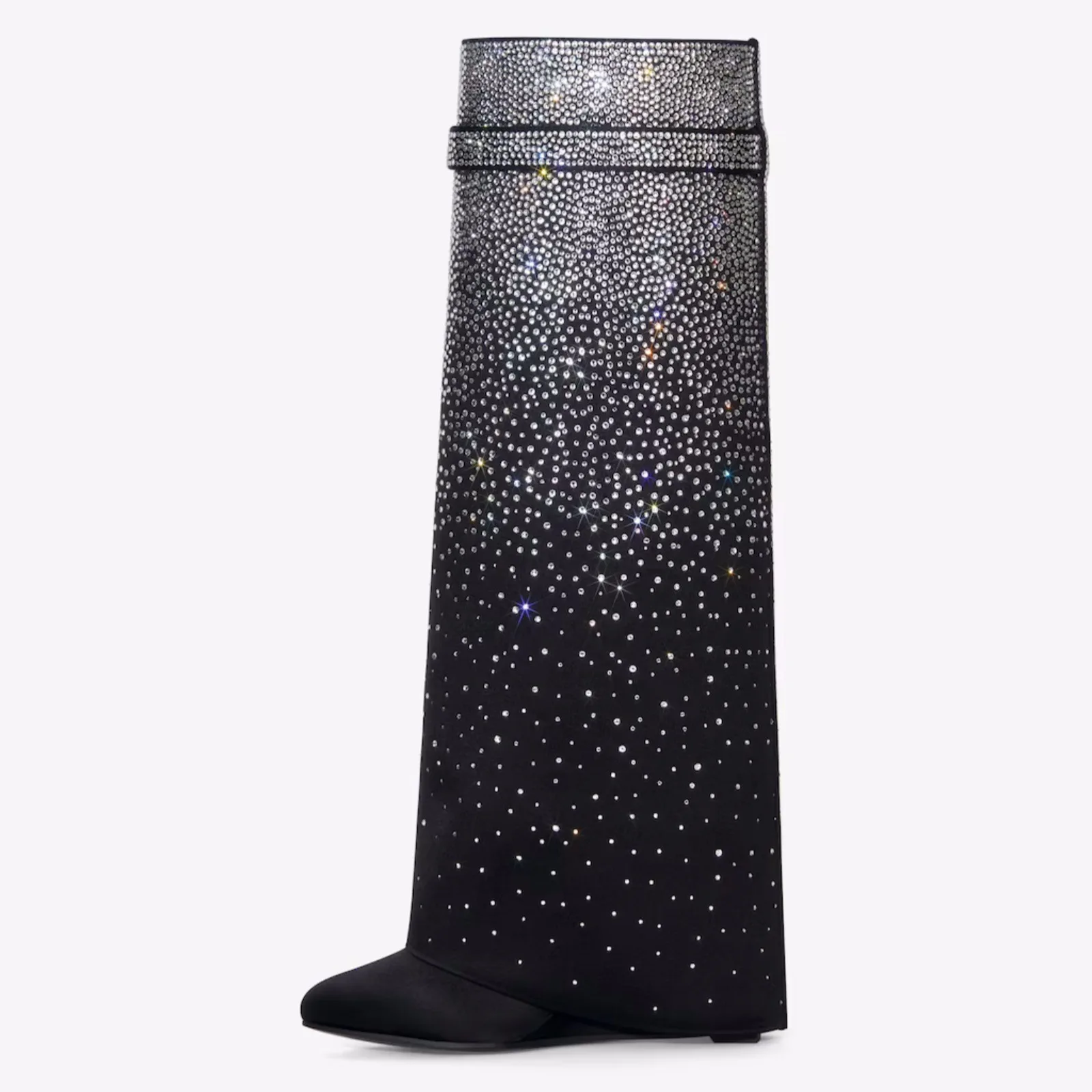 Original Designer Marke Hohe Qualität Herbst Winter Neue Strass Spitze Keilabsatz Große Größe High Heel Stiefel für Frauen – Detail 19