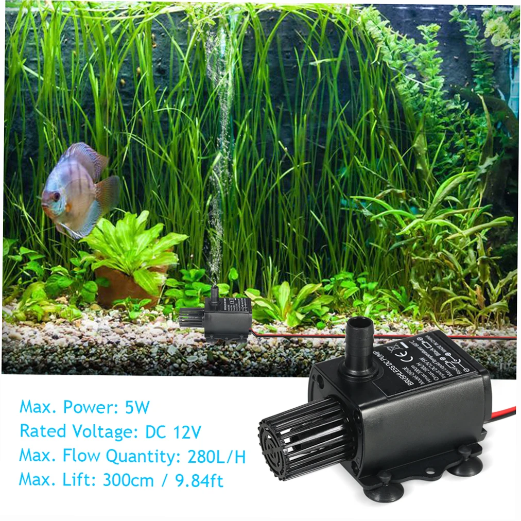 Decdeal DC12V 5W Ultra-quiet Mini Brushless Water Pump Waterproof Submersible Fountain Aquarium Circulating 280L/H Lift 300cm