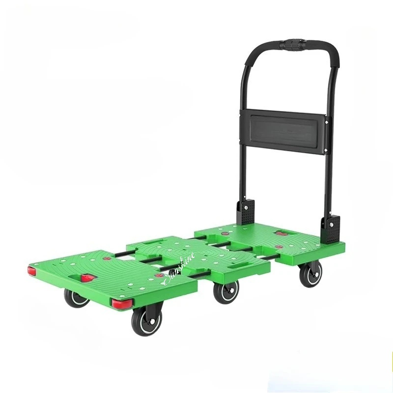 Retractable flatbed cart, trolley silent handling, folding, towing, warehouse easy to push