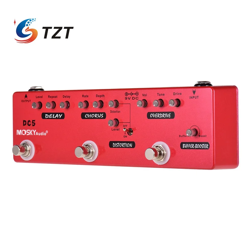 

TZT MOSKYAudio DC5 6-IN-1 Multi-effects Pedal Buffer/Booster/Overdrive/Distortion/Chorus/Delay Guitar Effects Pedal