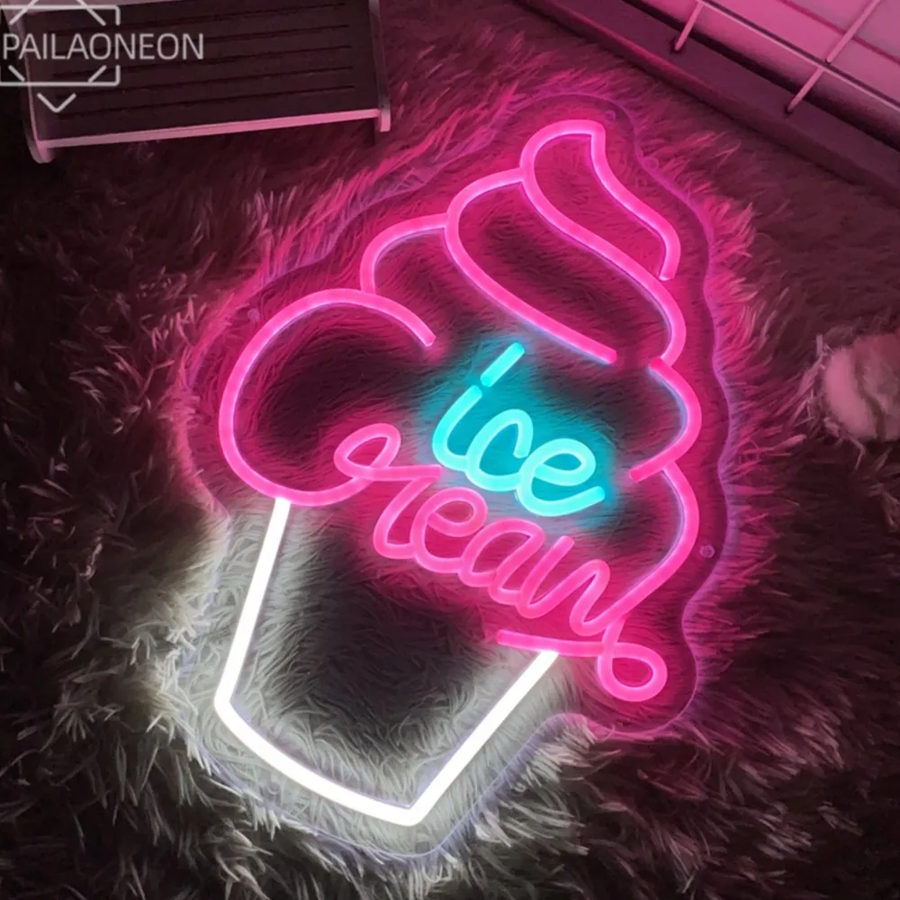 

Ice Cream LED Neon Sign Restaurant Cafe Room Decor Shop Signboard Neon Lights Wall Art Decoration LED Lamps Welcome USB Light