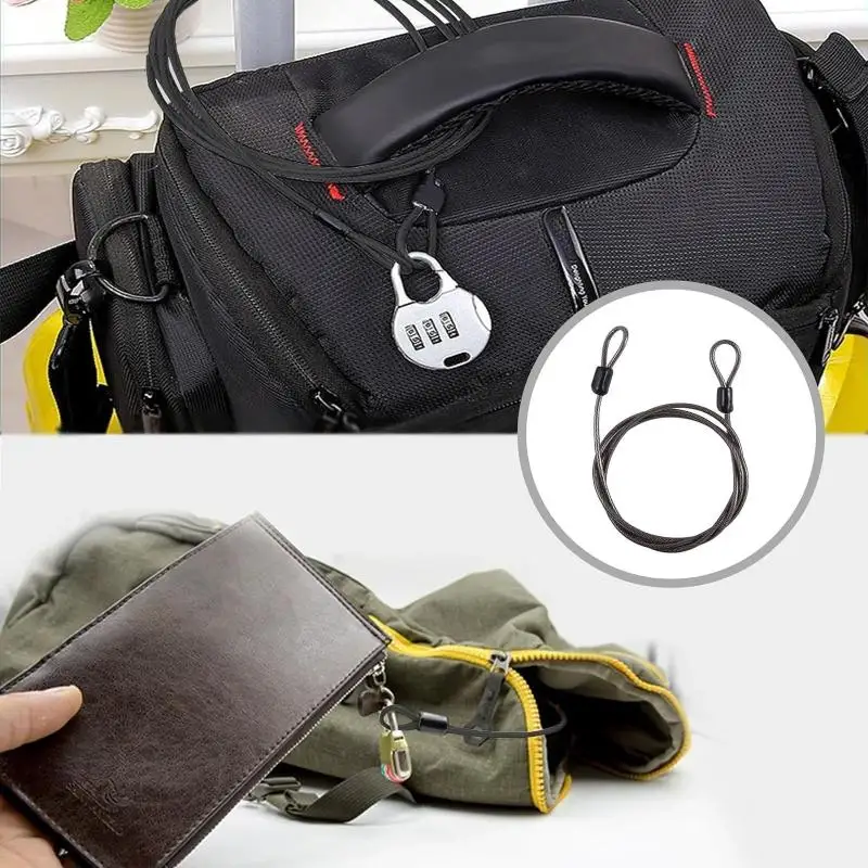 Travel Security Padlock 3 Digit Combination 1M Steel Wire Rope Cable Lock for Luggage Gym Locker Bicycle Accessory