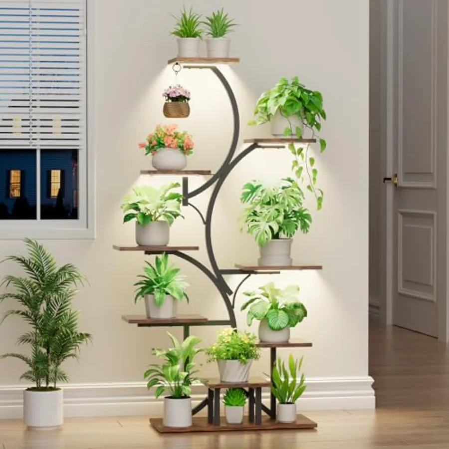 

Plant Stand Indoor with Grow Light: Lighted Plant Stands 54.6" Tall 9 Tiered Large Plant Shelf for Indoor Growing S-Shaped Flow