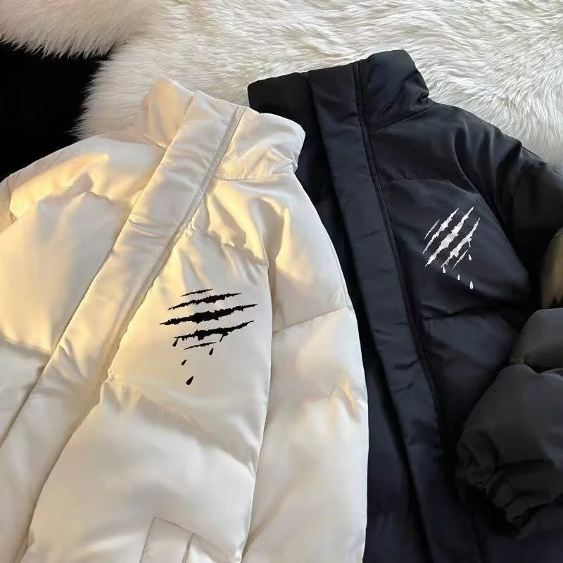 

Warm American Sle Men's Cotton Jaet Large Size Autumn Winter Coat Loose down Bread Sle College Faion down Cotton Coat