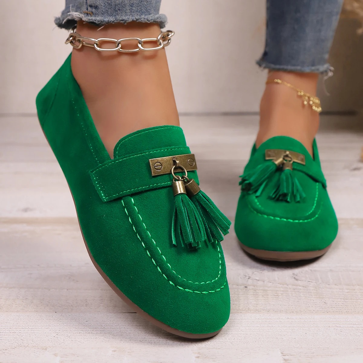 Modieuze nieuwe comfortabele damesschoenen lente en herfst elegante effen kleur ronde kop ondiepe mond platte platte casual schoenen