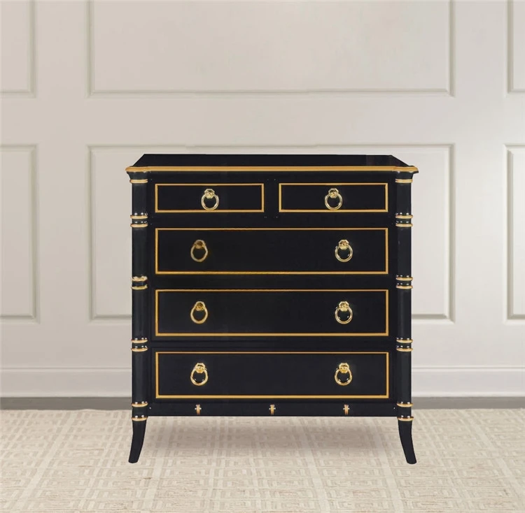 American luxury chest black painted Jin Jiu chest hall porch bedroom solid wood chest of drawers sideboard.