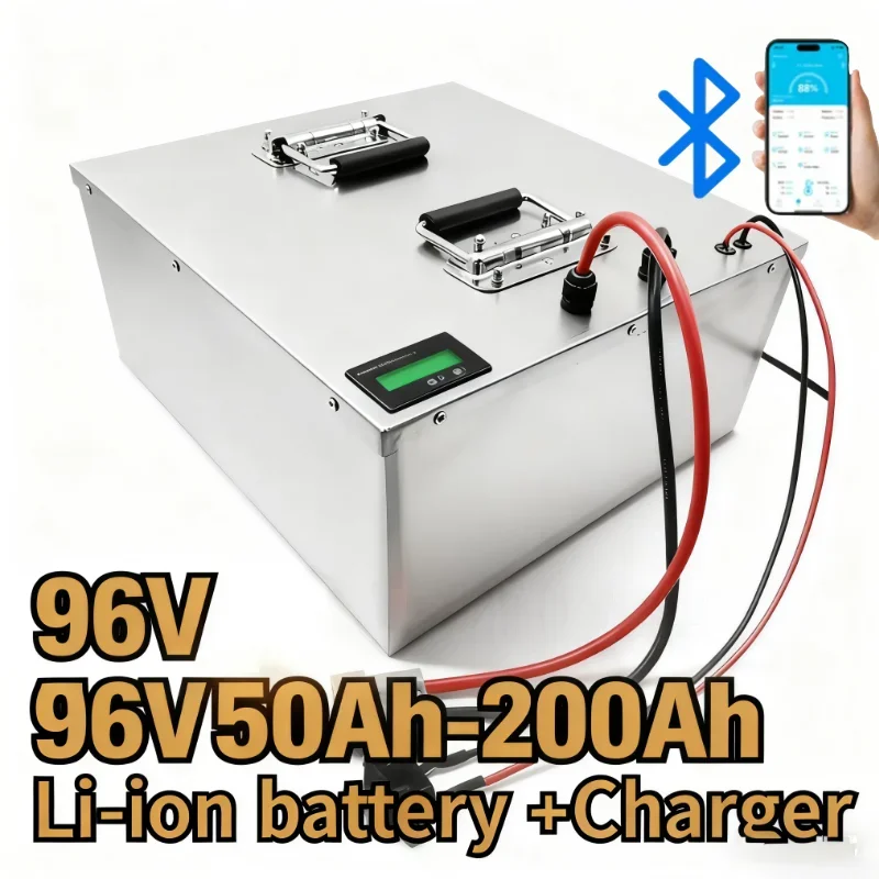 96V 50Ah-200Ah Li-ion Battery with Bluetooth Connectivity | 5KW-14KW Power for Sightseeing Vehicle Smart Monitoring + Charger Re