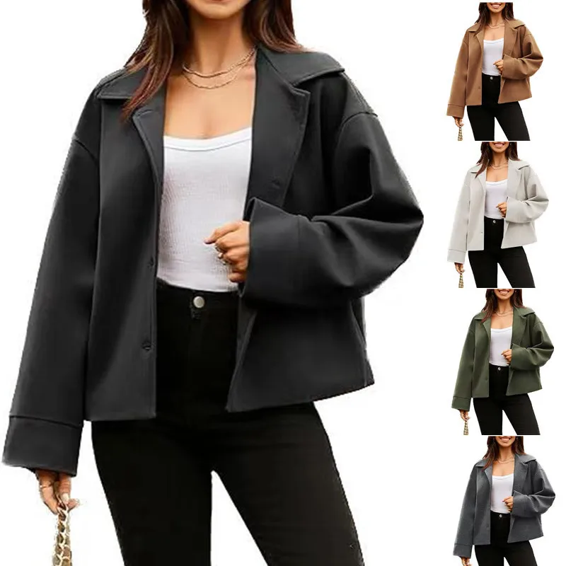 2026 Spring And Autumn Double-Sided Wool Thickened Solid Color Turn-Down Collar Pocket Cardigan Single-Breasted Mid-Length Coat