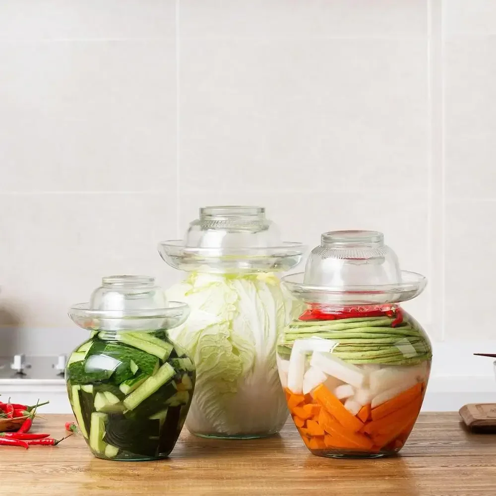 2.5/5KG  Korea Glass Container Kimchi Jar Kitchen Thickened Pickled Cans Household Pickled Jar Pickles Cylinder Sealed Cans