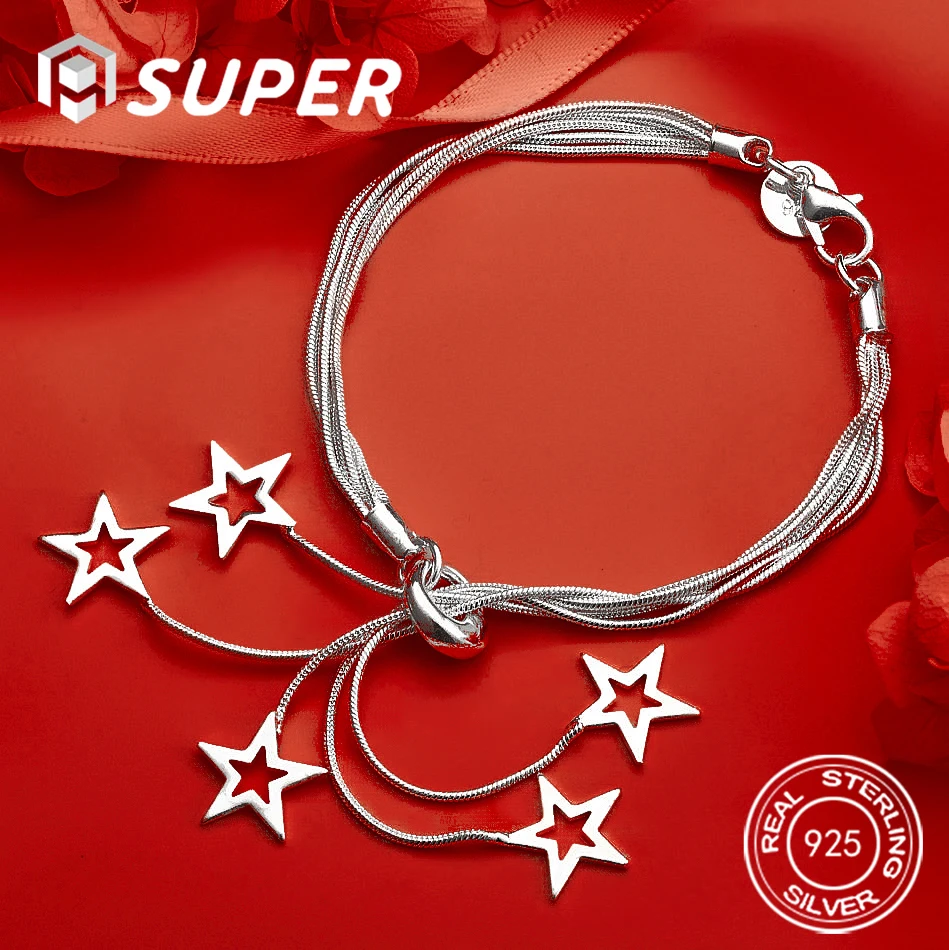 

ALISuper 925 Sterling Silver Exquisite Star Bracelet Fashion Women's Party Gift Accessory Jewelry