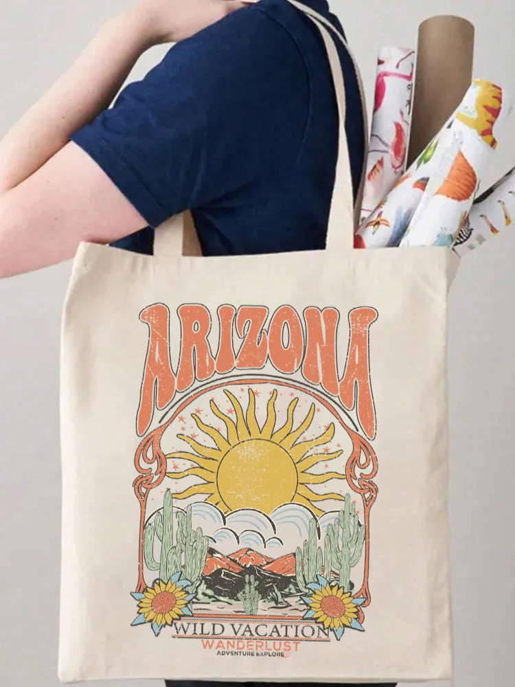 Fashion Vintage Arizona Print Tote Bag borsa a tracolla Casual Canvas Shopping Bag borse Canvas Shopper Girl Tote Shoulder Bags