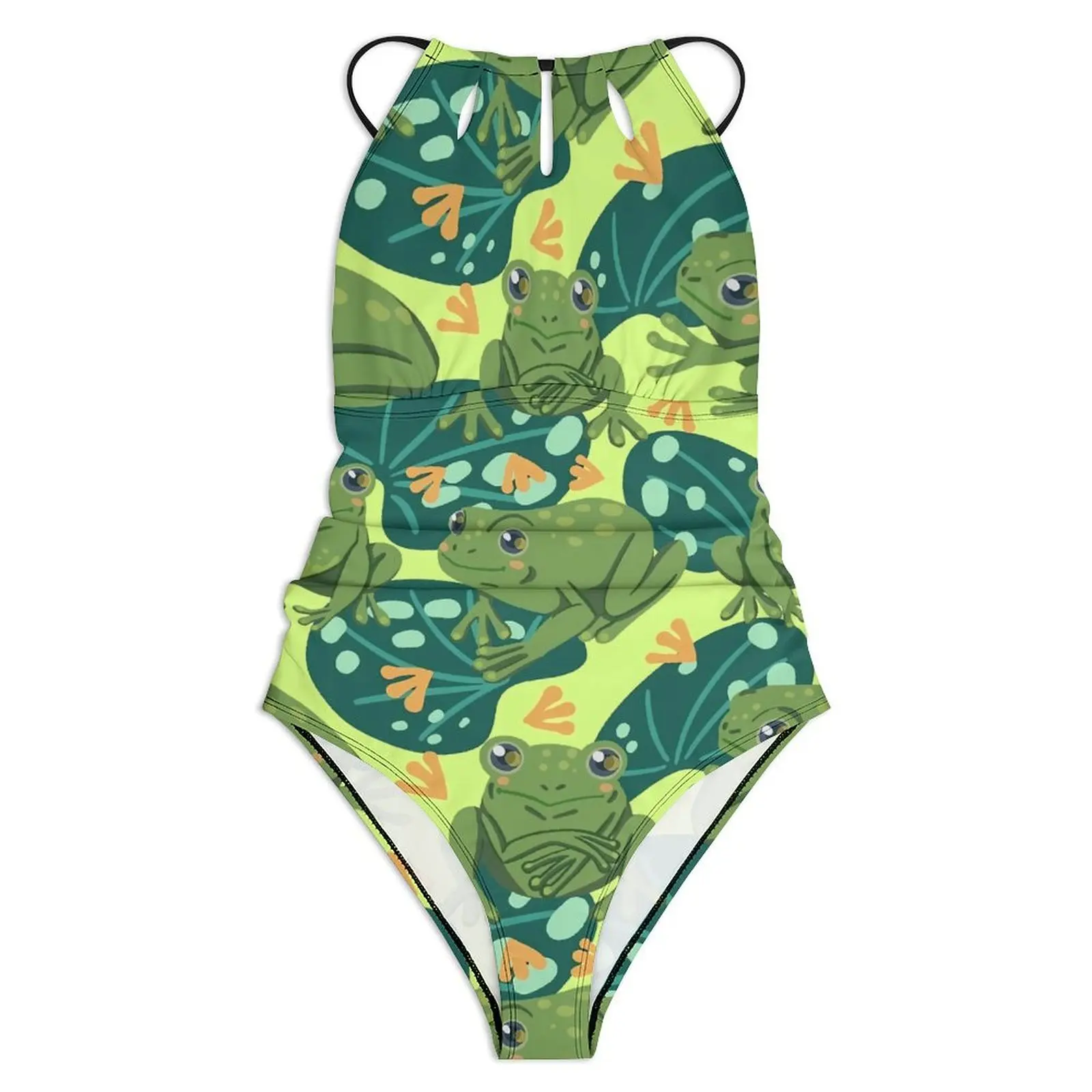 Cute Frog Swimsuit Water Lily Leaves One-Piece Swimwear Push Up Stylish Bathing Suits Sexy Sport Graphic Swimsuits