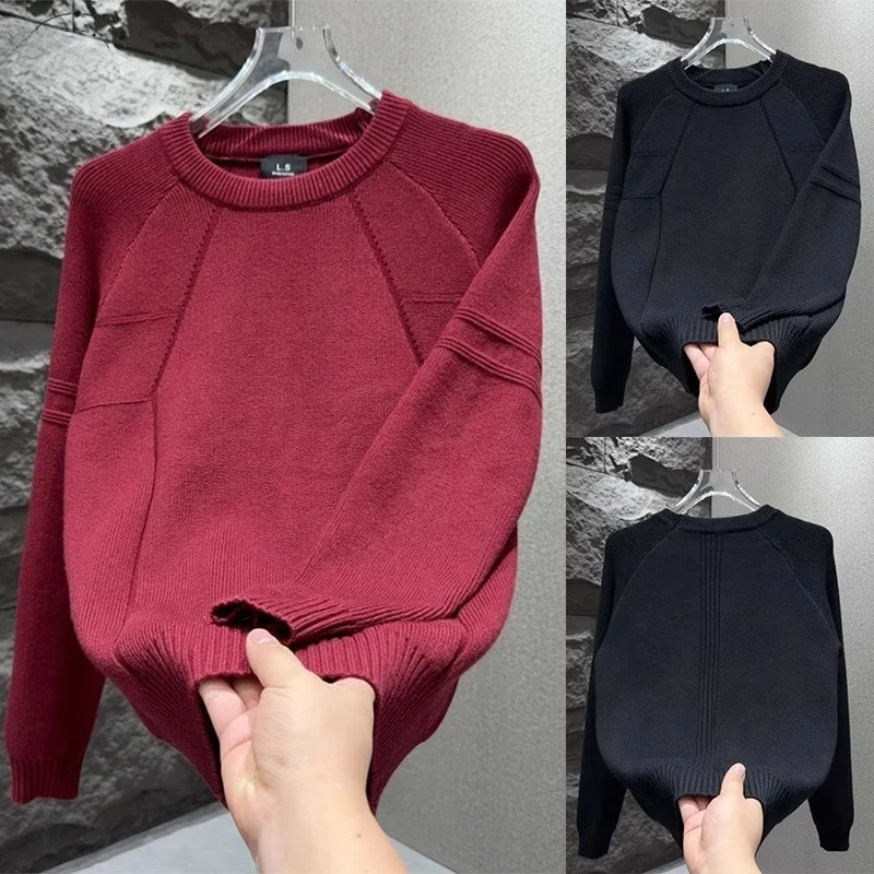 

Trendy Color Casual Knitted Sweater Men's Autumn Winter New Sle Youth round Ne Warm Versatile Splicing Knitted Base