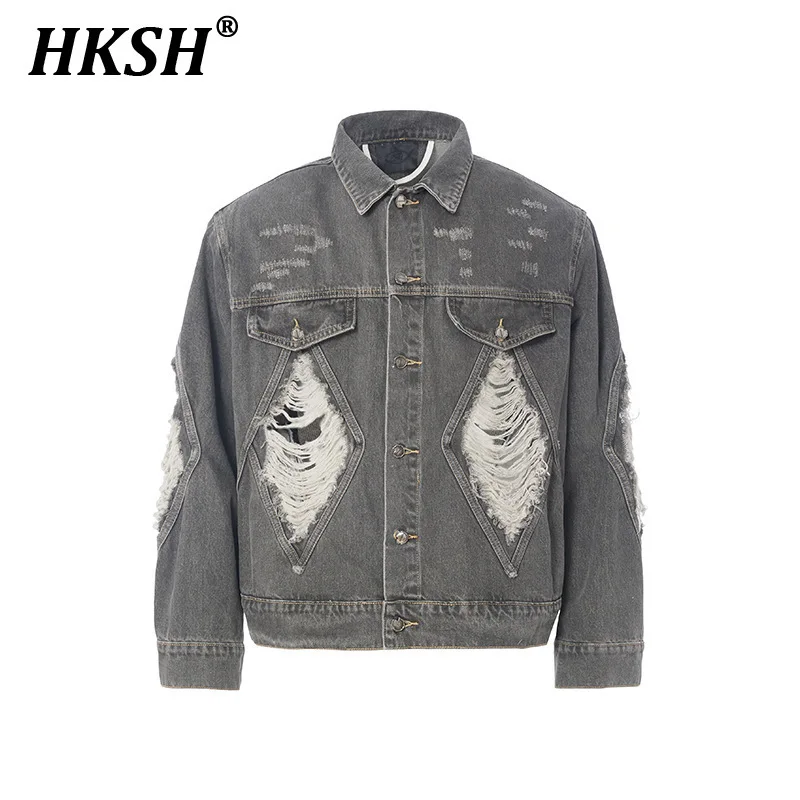 

HKSH Spring Autumn New Men Tide Y2K Elegant Fashion High Street Style Trendy Denim Jacket Oversize Chic Casual Coats Ins HK6222