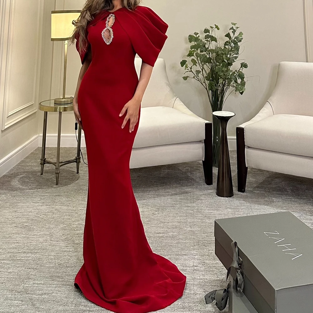 Vestido de noche personalizado, moderno, recto, hasta el suelo, cuello redondo, Jersey, sin mangas, plisado de cristal, vestidos elegantes para mujer