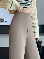 High Waist Khaki Suit Wide Leg Women's Full Pants Spring Summer Female Elegant Minimalism Straight Loose Trousers 2023 New