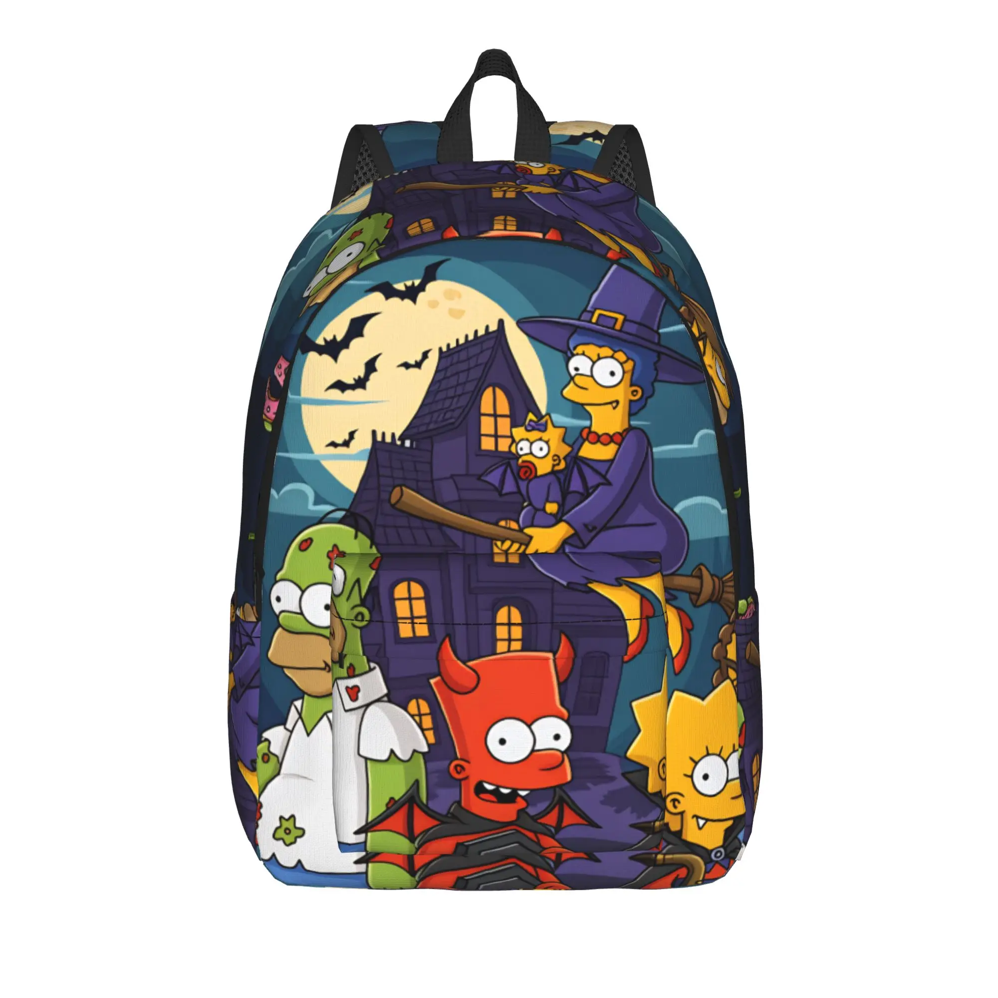 S-Simpsons Halloween Eat Drink and Be Scary Backpack Youth Pattern Backpacks Polyester High School Bags Cycling Design Rucksack