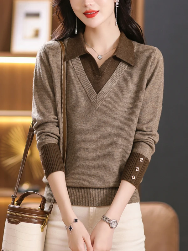 

Ele женский трикотаж Camere Ne, весна 2026, базовый слой, свитер, ложный дизайн из двух предметов, удобный крой, вязаный одяг