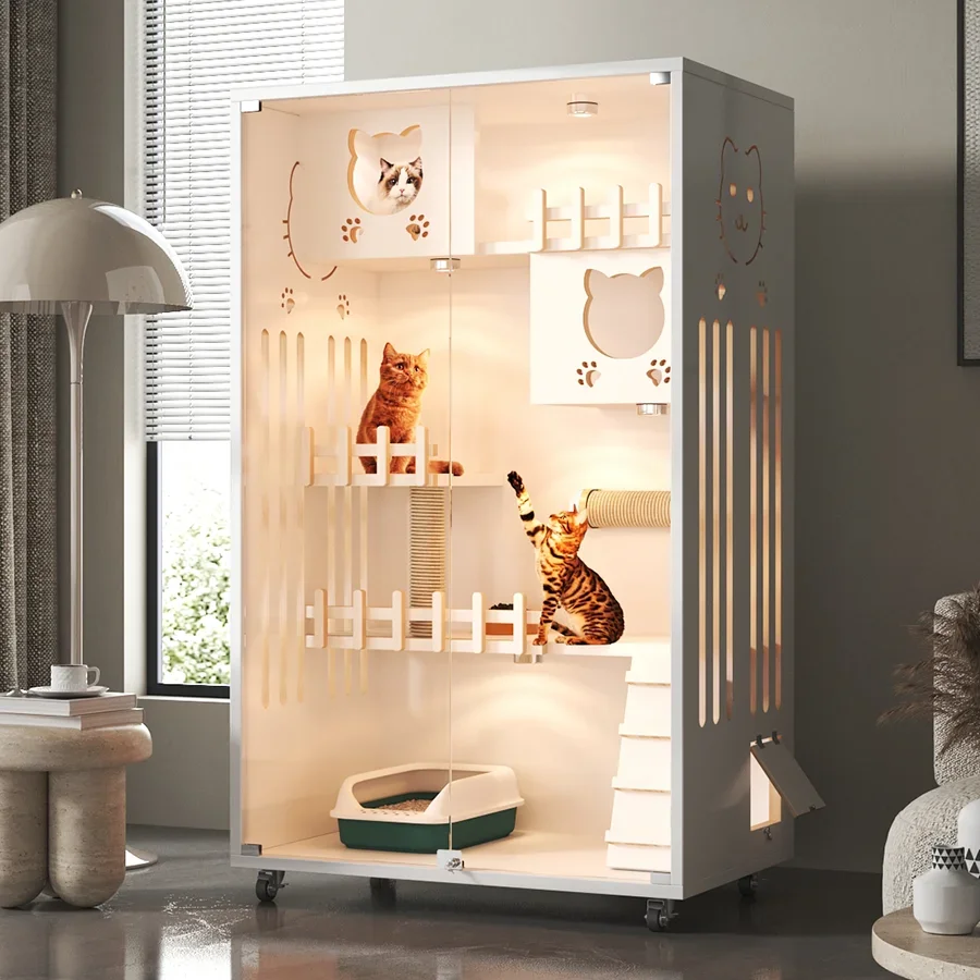 Household Animal Furniture Wooden Cat Cage House with Scratching 3 Layer Cat Villa Customized Cat House