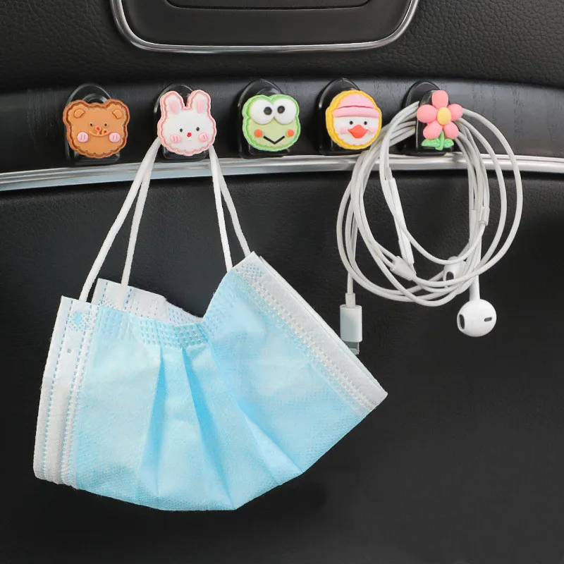 2/3/5Pcs Car Hook Car Seat Back Cartoon Mini Hook Creative Cute Car Sticky Multifunctional Mini Hook Interior car Accessories