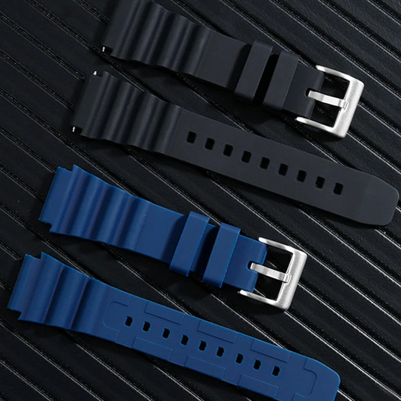 Image of ADDIESDIVE Herren-Uhrenarmbänder aus weichem Gummi, Stahl-Metallschnalle, Uhrenarmbänder, 20 mm, hochspannende Feder-Uhrenarmbänder, Blau, Schwarz