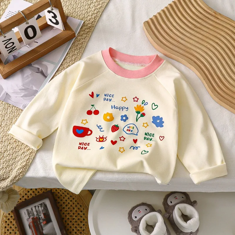 Frühlings- und Herbst-Kinder-Langarm-Baumwoll-T-Shirts mit niedlichem Aufdruck, weiche, dünne Unterziehshirts für Jungen und Mädchen, Alltagskleidung für den Alltag. – Detail 2