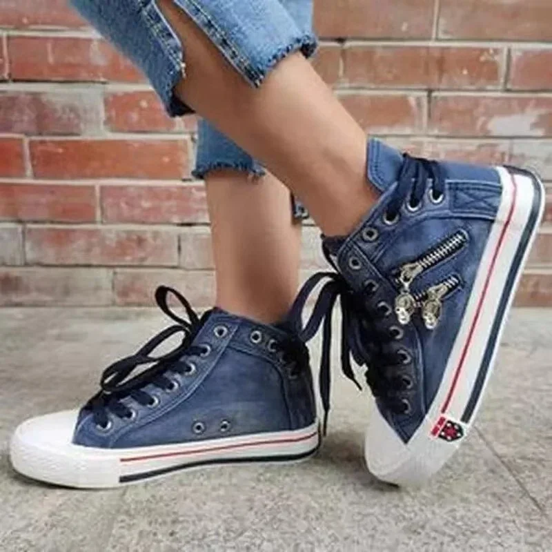 2023 Spring Flat Lace-up Board Shoes Casual Denim Shoes Spring and Autumn Breathable New Canvas Shoes High Top Female Students