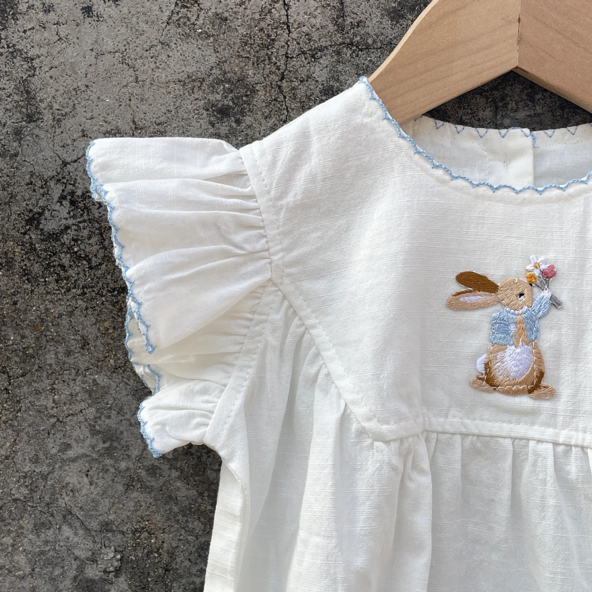 Embroidery Rabbit Baby Romper 100% Cotton White Jumpsuit Easter Infant Outfits