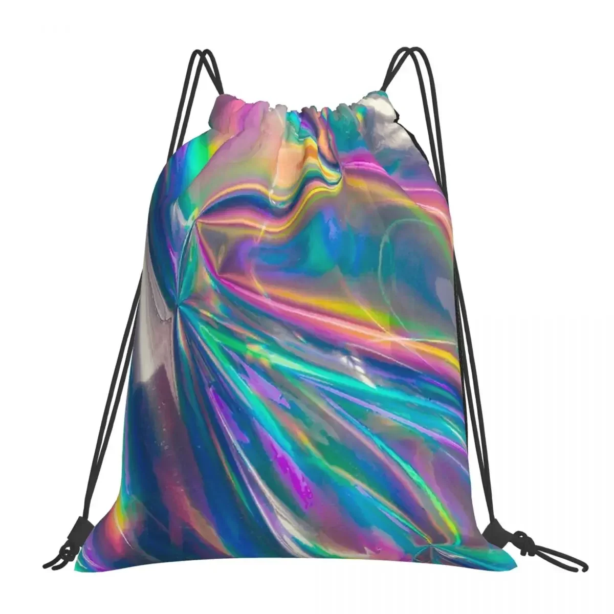 Holographic Backpacks Casual Portable Drawstring Bags Drawstring Bundle Pocket Sports Bag BookBag For Travel School