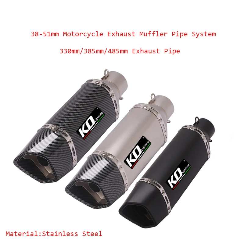 

330mm 385mm 485mm Length Muffler Tip Pipe Modified 38-51mm Motorcycle Stainless Exhaust Silencer System Detachable DB Killer