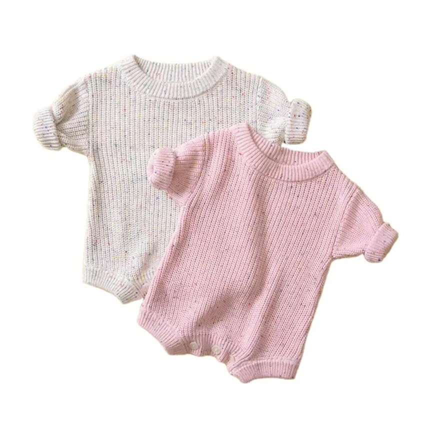 Baby Toddler Basic Chunky Knit Onesie Neutral Speckled Romper Infants Spring Autumn Sweater Jumpsuit