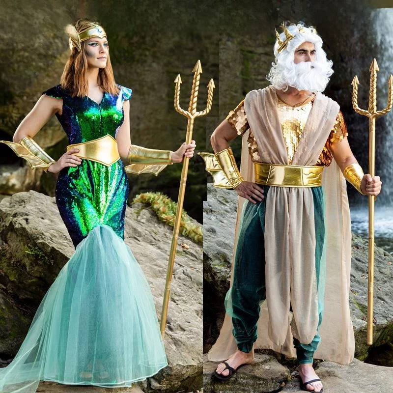 

New loween Couple Pharaoh Queen King Mermaid War God Performance Ancient Egyptian Costume Queen King Outfit Couples Dr