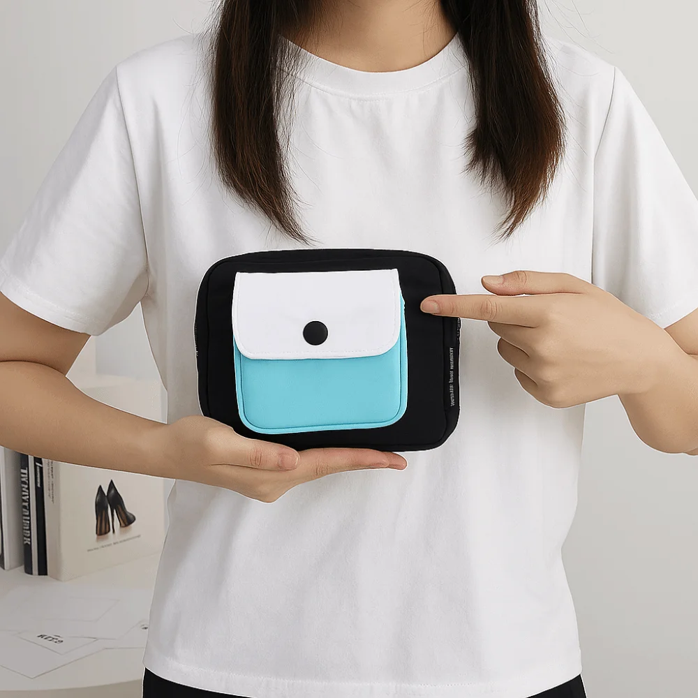 Fashion Contrast Color Canvas Coin Purse Multifuctional Square Earphone Bag Lightweight Zipper Mini Storage Bag Students