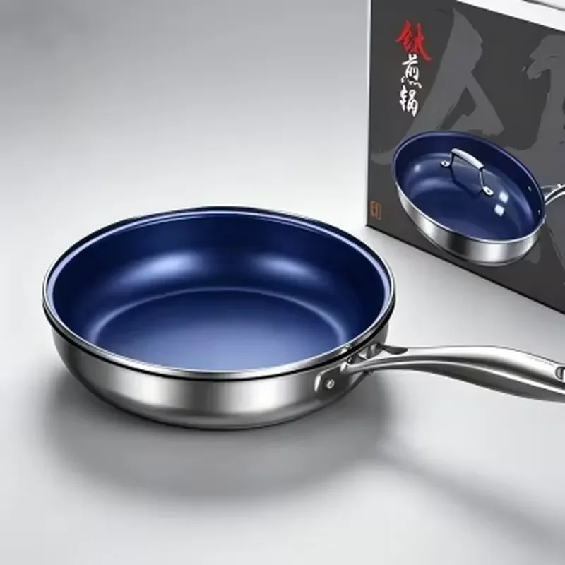 Pure Titanium Non Stick Frying Pan with Glass Lid Durable Stainless Steel Handle Induction Compatible Healthy Eco Friendly