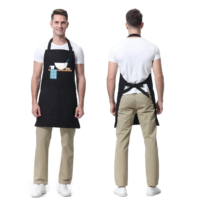 Fashion Polyester Cotton Apron Customized Logo for Home Couples Kitchen Restaurant Barbecue Waiters Work Clothes