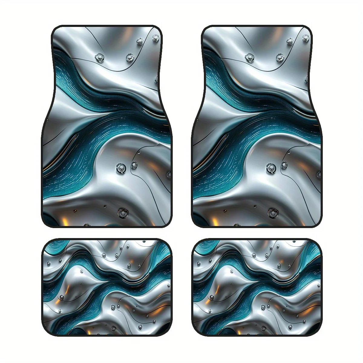 4pcs, Non-Slip Polyester Car Floor Mats With Silvery Streamline Pattern, Suitable For Sedans And SUVs, Interior Decoration And P