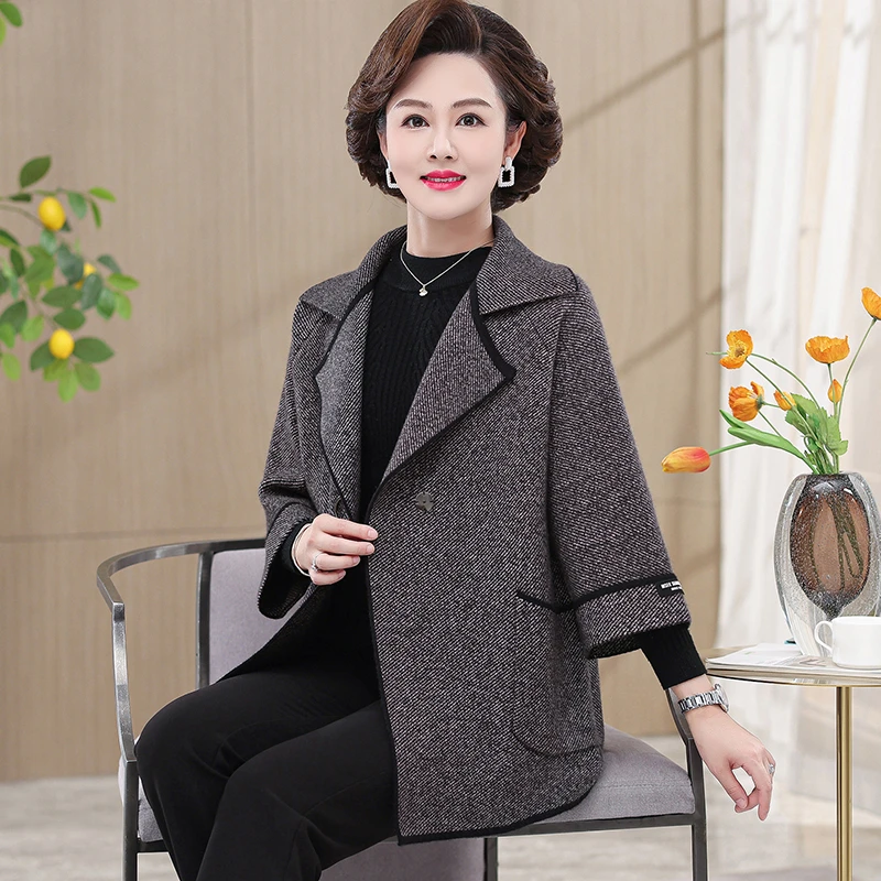 

Loose Knitted Open Cardigan for Middle-Aged And ly Women Spring Autumn Faion Outerwear Single-Breasted Regular-Length